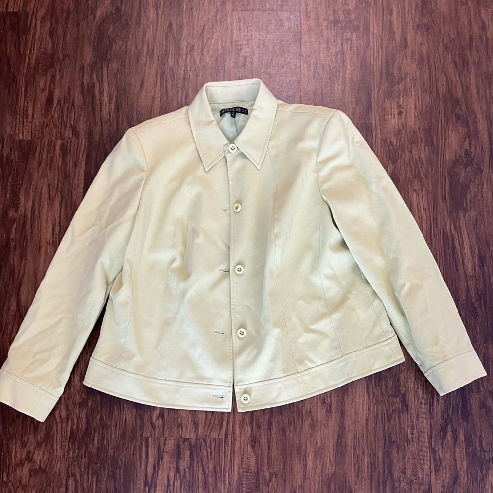 Lafeyette 148 women’s green button up blazer coat cotton size 14 pastel